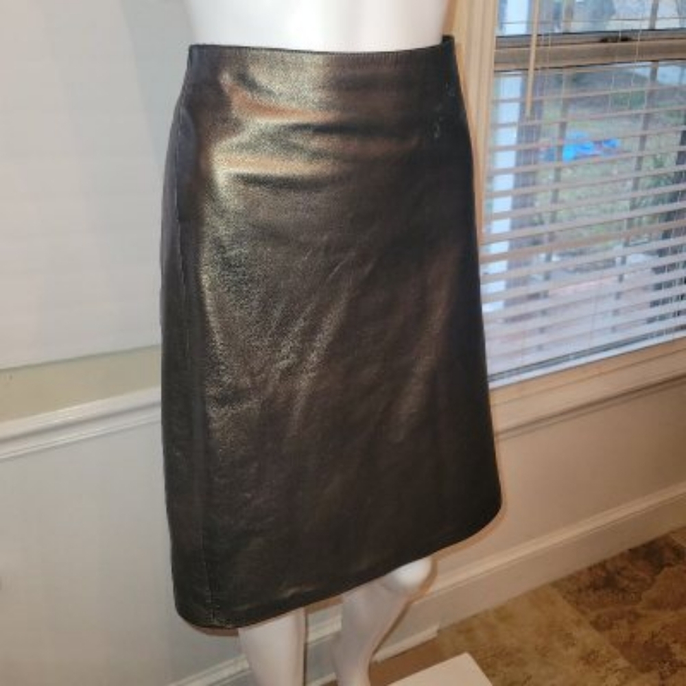 Coppery Gold LEATHER skirt by THEORY for BERGDORF GOODMAN, SZ 6